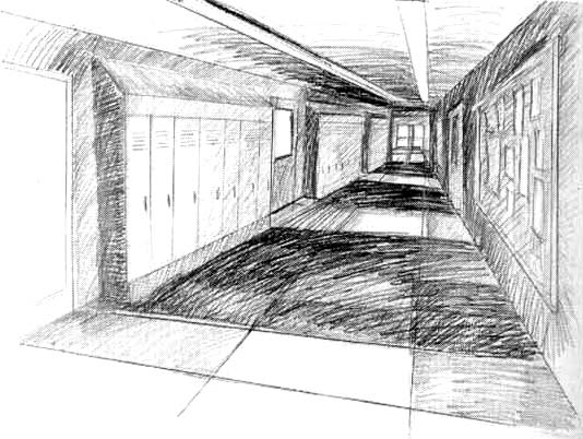 school hallway drawing